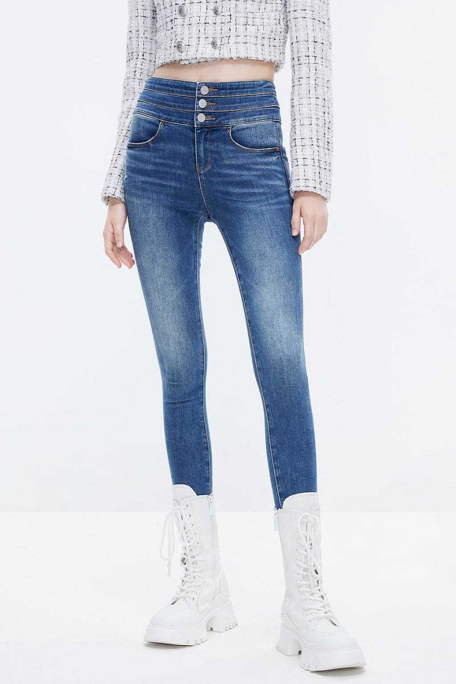 Jeans | Miss Sixty Zerrissene, Dehnbare Jeans Mit Hoher Taille Und Schmaler Passform Mittelblau