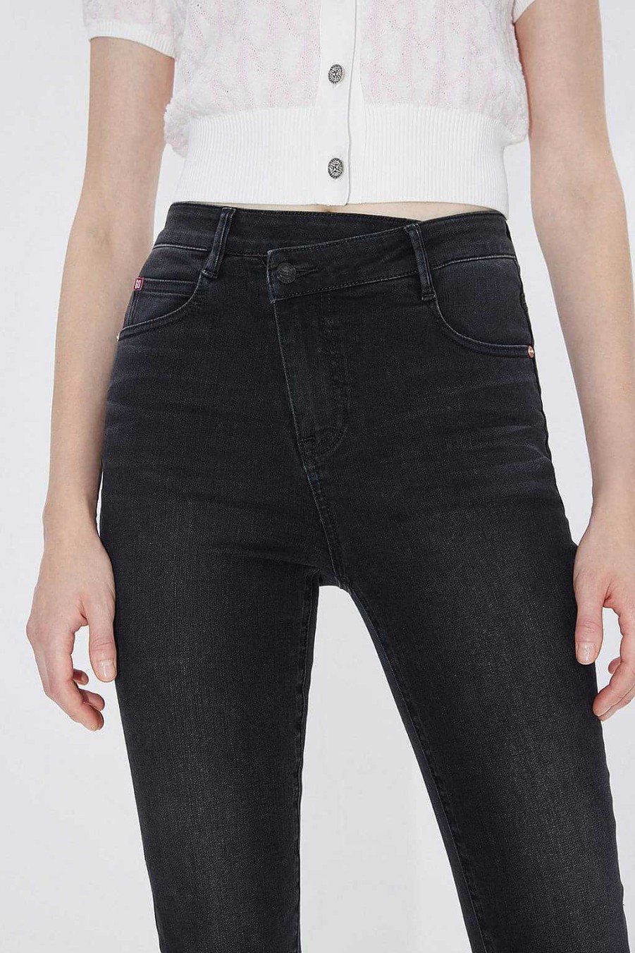 Jeans | Miss Sixty Schwarze Skinny-Fit-Jeans Mit Asymmetrischer Taille Schwarzer Nebel