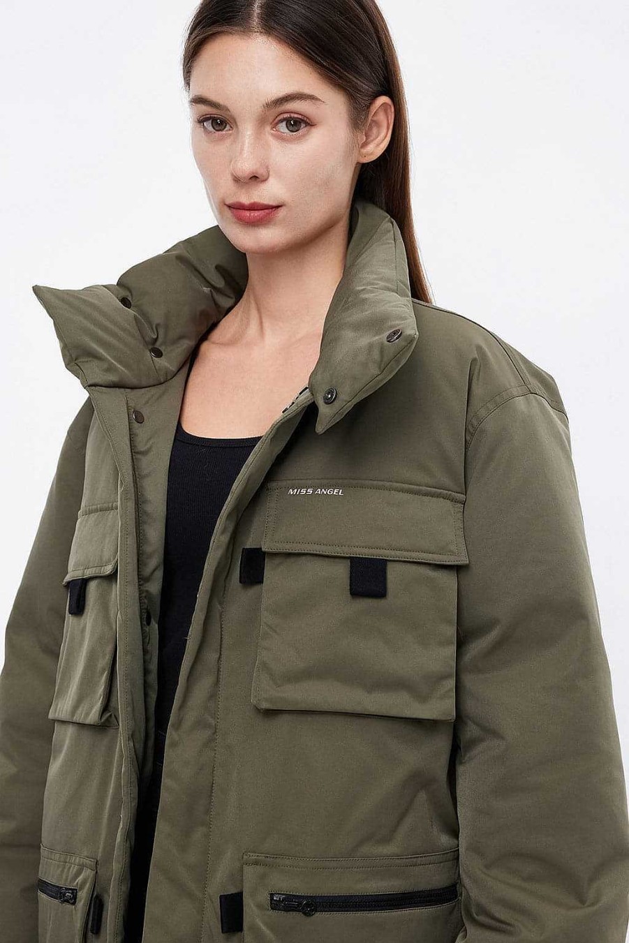 Jacken Und Oberbekleidung | Miss Sixty Warme Cargo-Daunenjacke Aus Der Angel Collection In Armeegrun