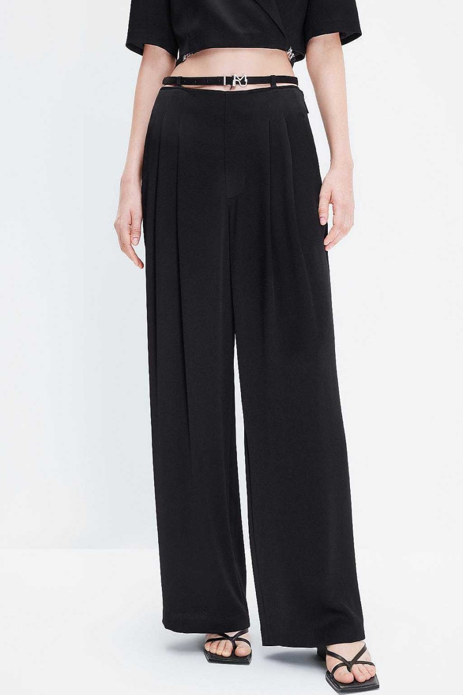 Hosen Und Overalls | Miss Sixty Triacetat-Hose Mit Weitem Bein Und Drapiertem Cutout Schwarz