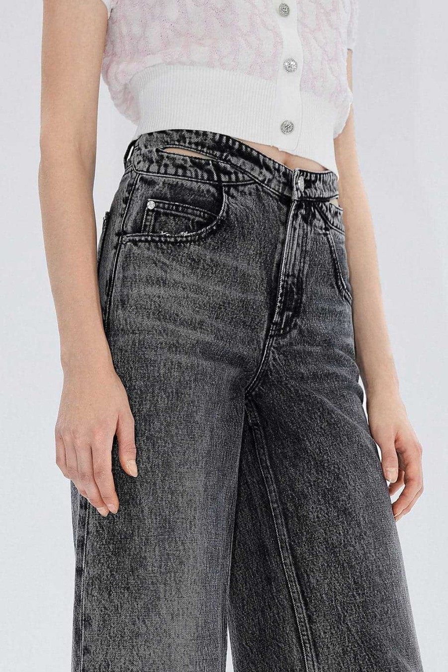 Jeans | Miss Sixty Ausgeschnittene Jeans Mit Weitem Bein Und Hoher Taille Schwarzer Nebel