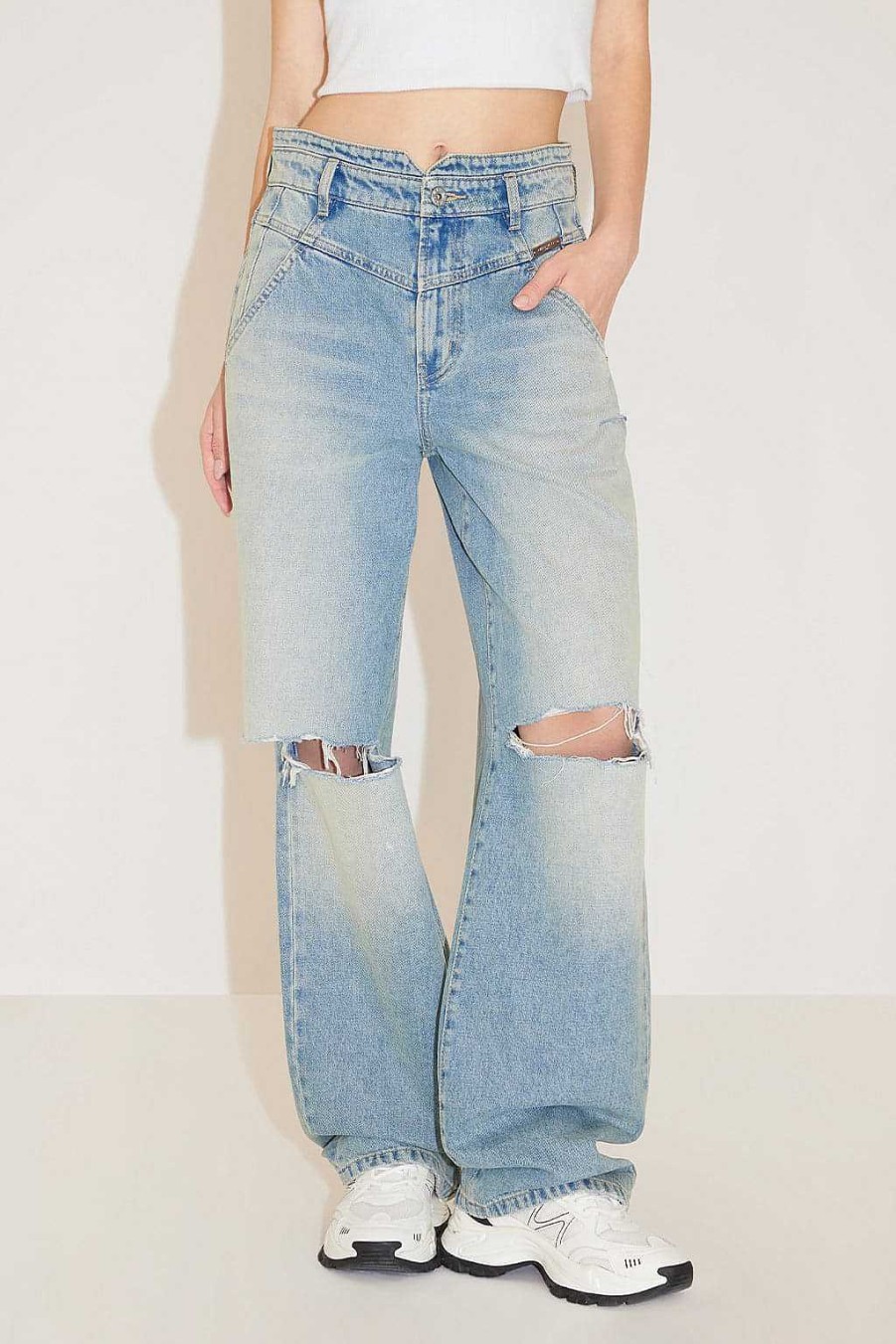 Jeans | Miss Sixty Stilvolle Zerrissene Jeans Mit Weitem Bein Grau Blau