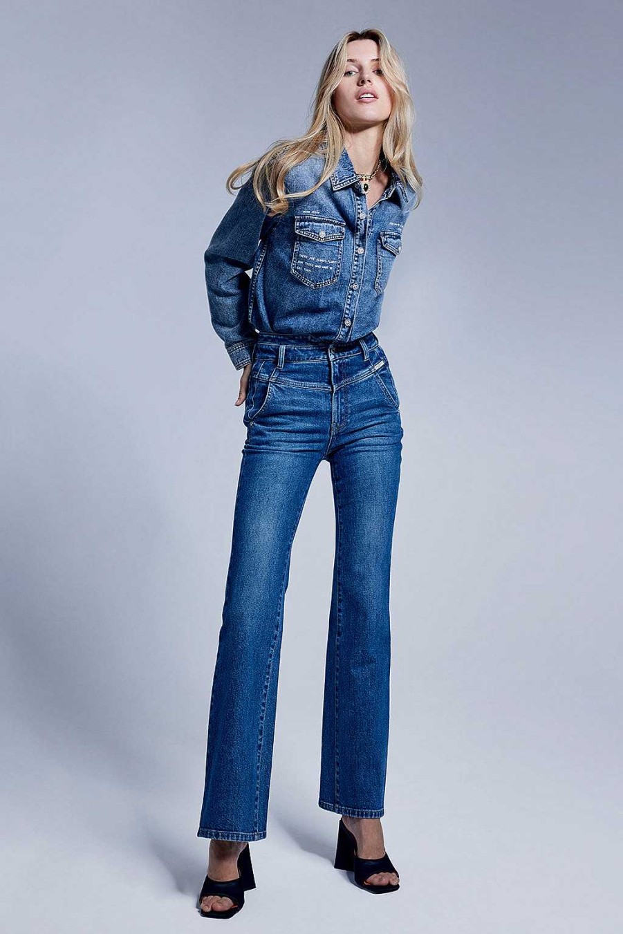 Jeans | Miss Sixty Ausgestellte, Steife Jeans Mit Hoher Taille Mittelblau