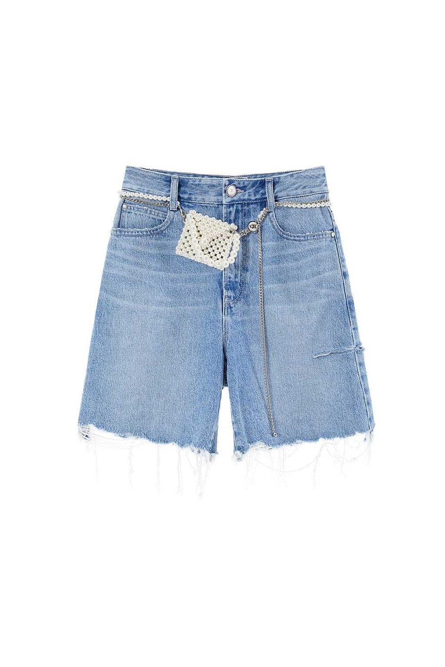 Kurze Hose | Miss Sixty Stickerei-Jeansshorts Mit Perlentasche Hellblau