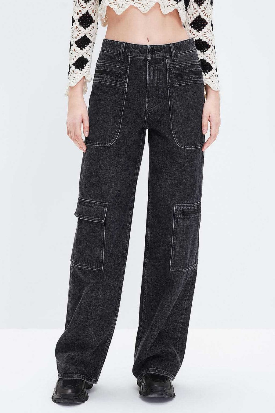 Jeans | Miss Sixty Vintage-Cargo-Jeans Mit Geradem Schnitt Schwarzer Nebel