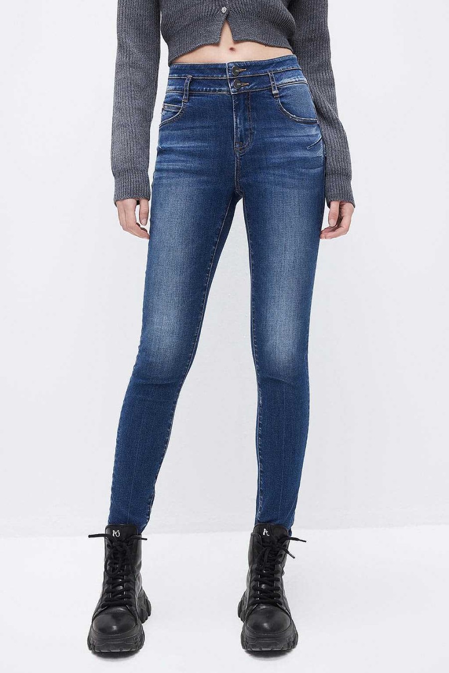 Jeans | Miss Sixty Skinny-Jeans Mit Hoher Taille Und Doppelten Knopfen Mittelblau