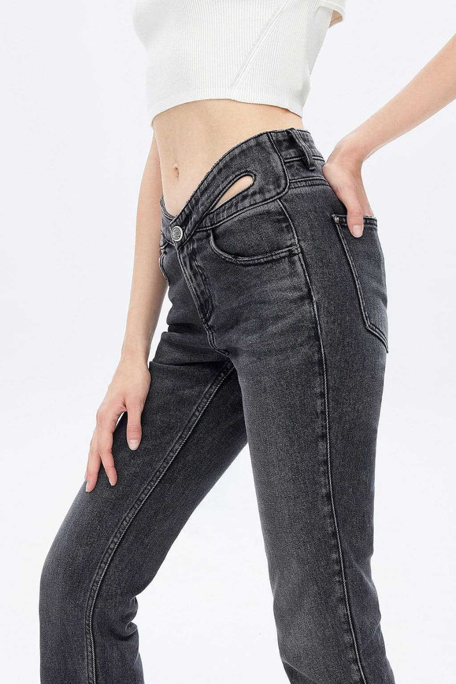 Jeans | Miss Sixty Bootcut-Jeans Mit Niedrigem Bund Und Wollmischung Schwarzer Nebel