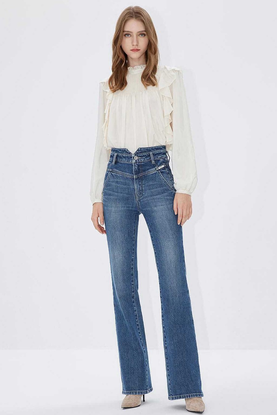 Jeans | Miss Sixty Ausgestellte, Steife Jeans Mit Hoher Taille Mittelblau