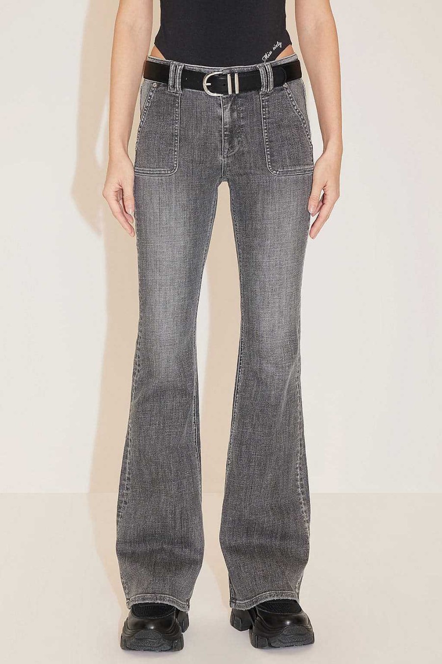 Jeans | Miss Sixty Dunkelgraue Vintage-Bootcut-Jeans Schwarzer Nebel