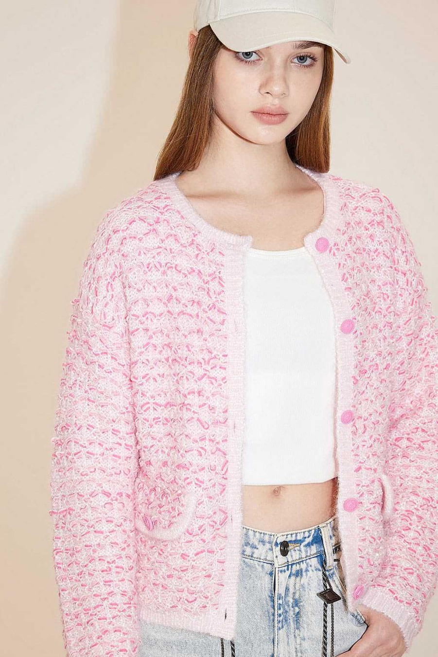 Pullover | Miss Sixty Transparente, Gerippte Strickjacke Rosa