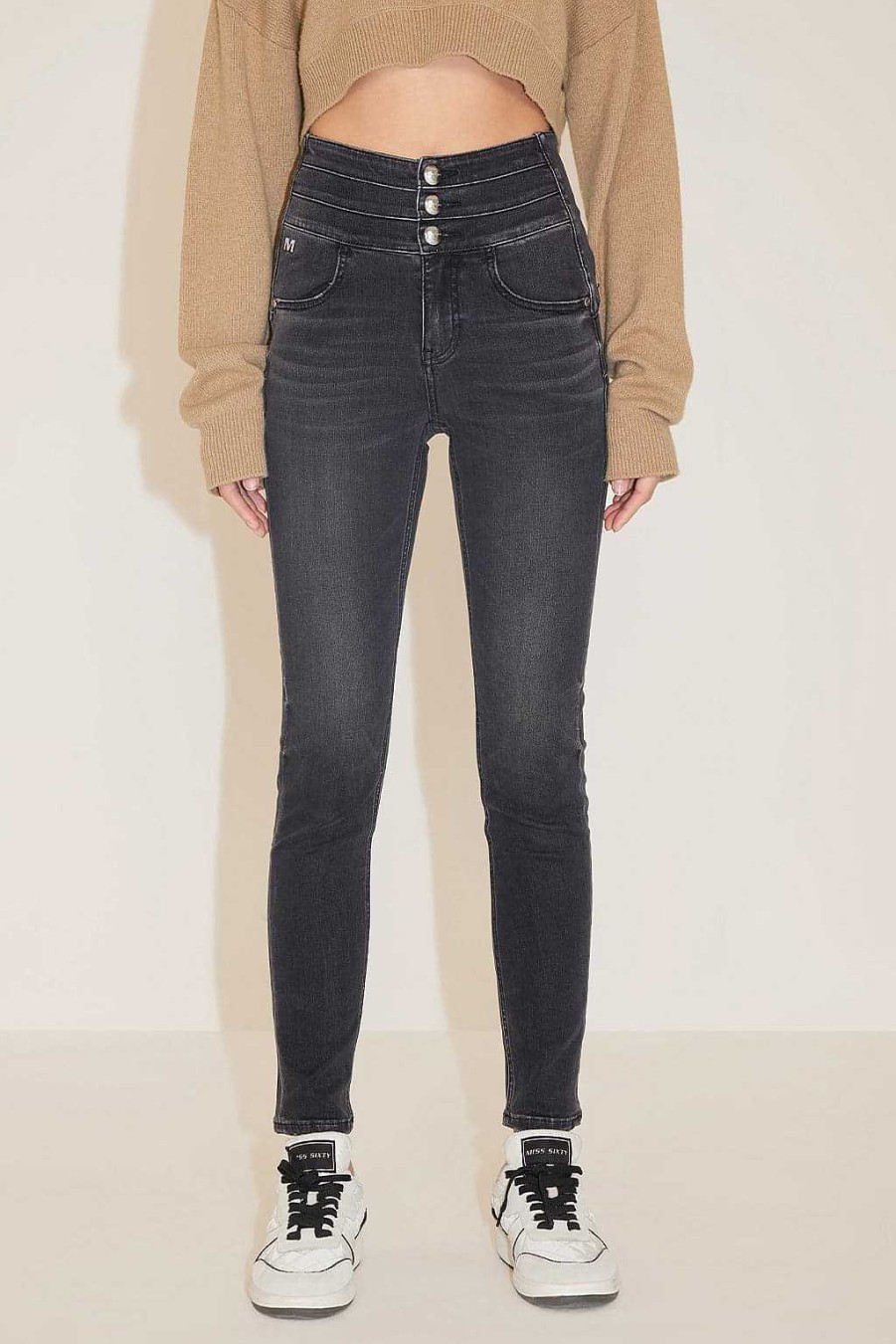 Jeans | Miss Sixty Slim-Fit-Jeans Mit Hoher Taille Schwarzer Nebel