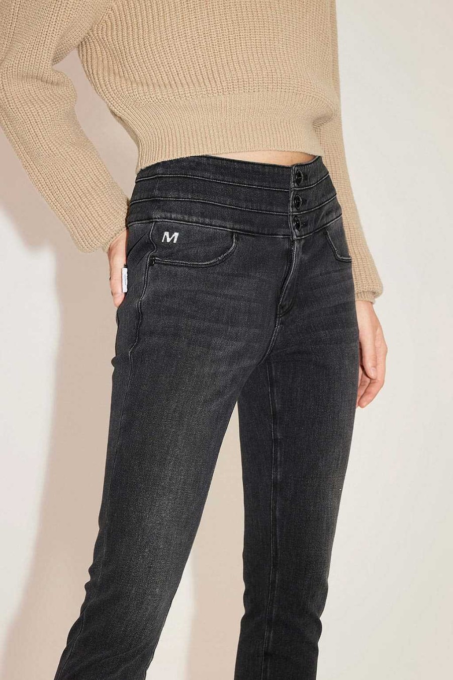 Jeans | Miss Sixty Schwarz-Graue Stretch-Rohrenjeans Aus Kaschmirmischung Mit Hohem Bund Schwarzer Nebel