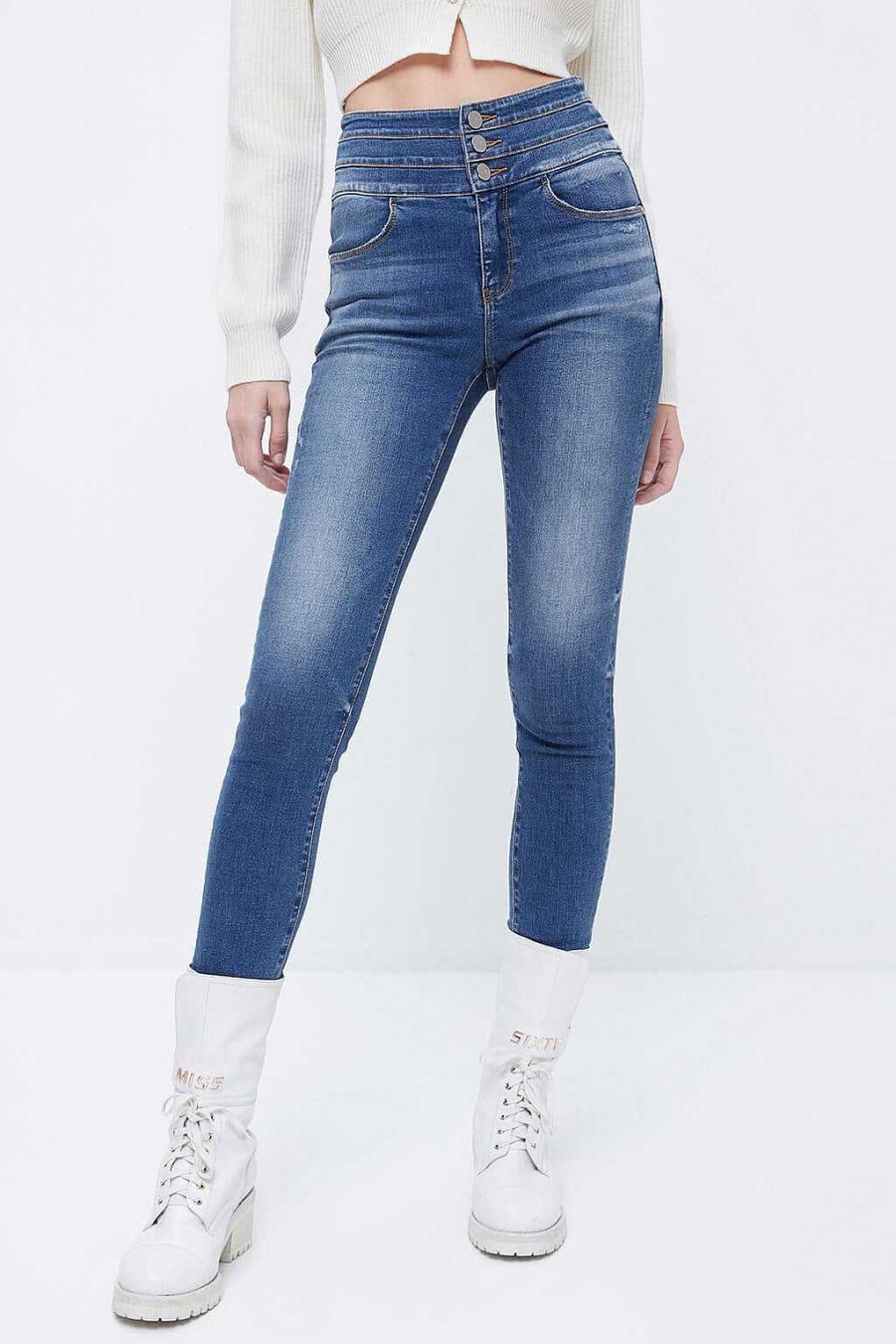 Jeans | Miss Sixty Hoch Sitzende Rohrenjeans Mittelblau