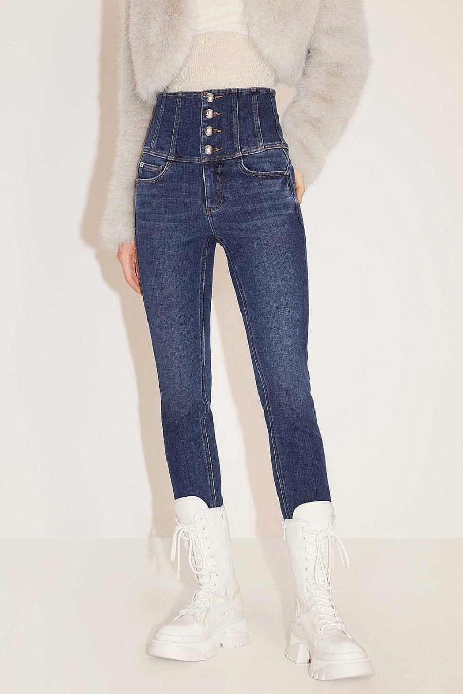 Jeans | Miss Sixty Schlankmachende, Warme, Mit Fleece Gefutterte Jeans Mit Super-High-Waist-Jeans Tiefes Blau