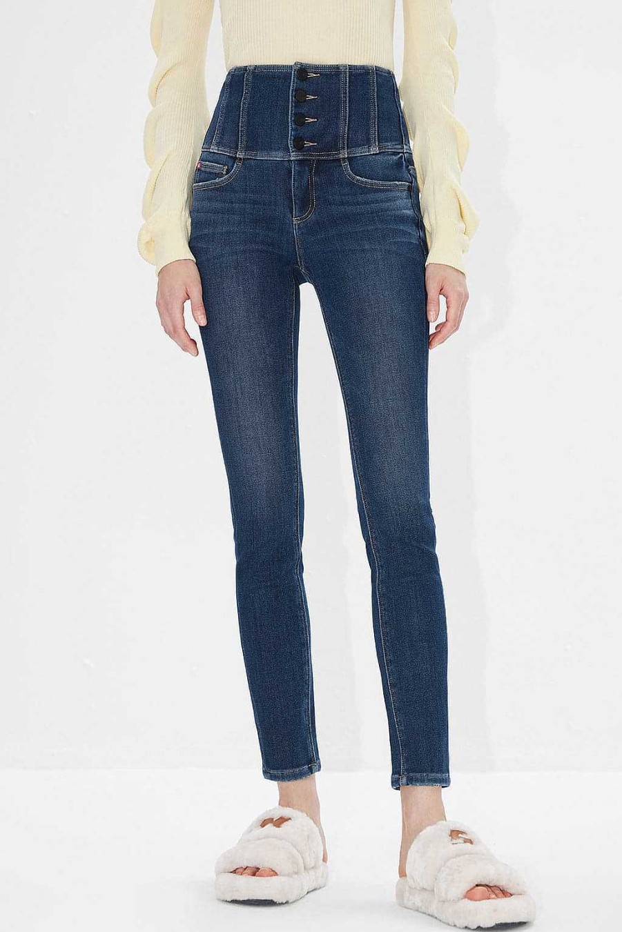 Jeans | Miss Sixty Super-High-Rise-Fleece-Rohrenjeans Mit Vier Knopfen Blau