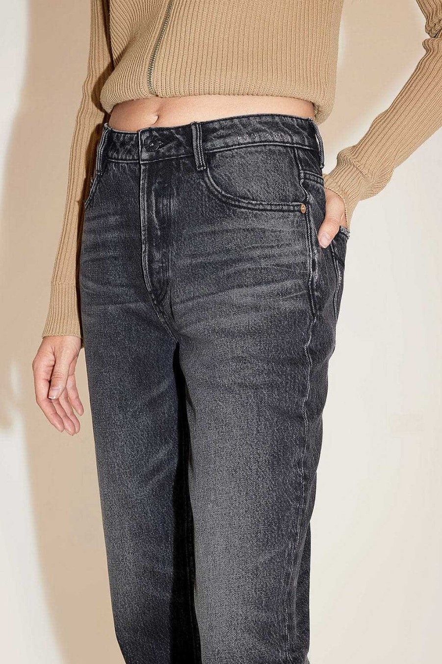 Jeans | Miss Sixty Schwarze Und Graue Straight-Fit-Jeans Mit Knopfen Schwarzer Nebel